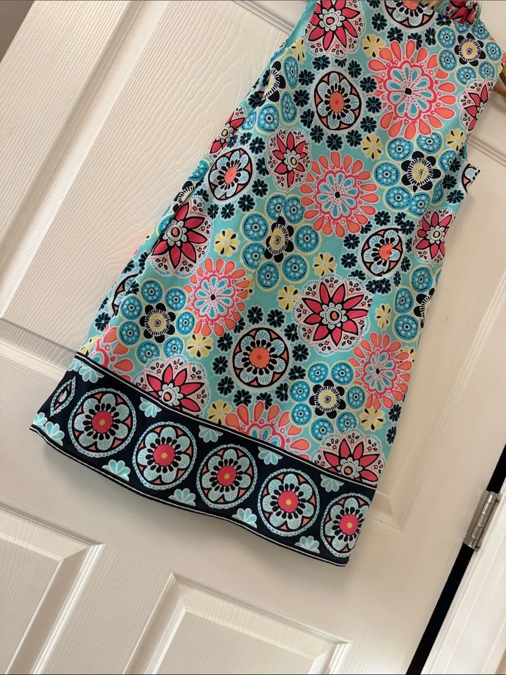 Carter's Aqua Floral Sleeveless Shift Dress with Coral and Navy Accents - Picture 7 of 17